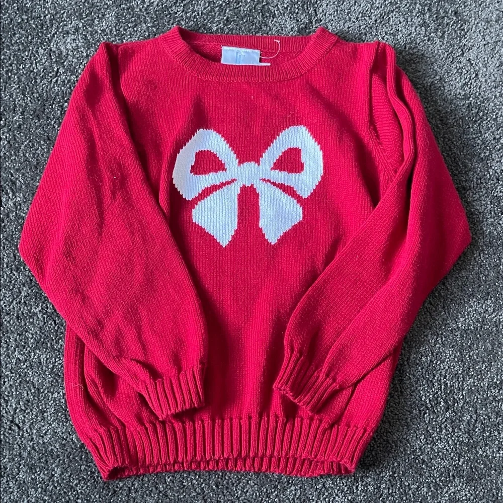 Little English Red Bow Sweater | Girls Knit Pullover